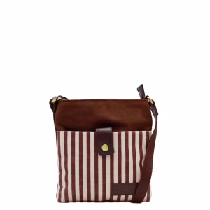 Women’s recycled leather and canvas crossbody bag in cioccolato tones for everyday use
