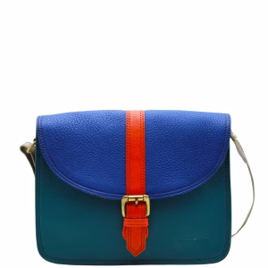 Women’s recycled leather crossbody bag with three compartments and adjustable leather shoulder strap