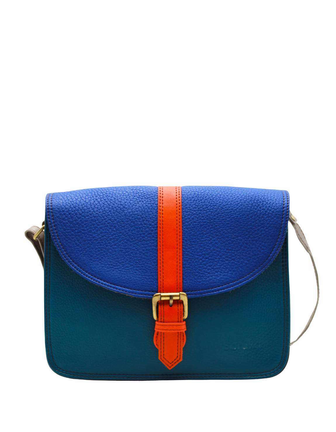 Women’s recycled leather crossbody bag with three compartments and adjustable leather shoulder strap
