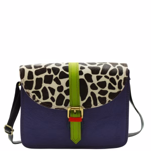 Women’s recycled leather crossbody bag with three compartments and adjustable leather shoulder strap