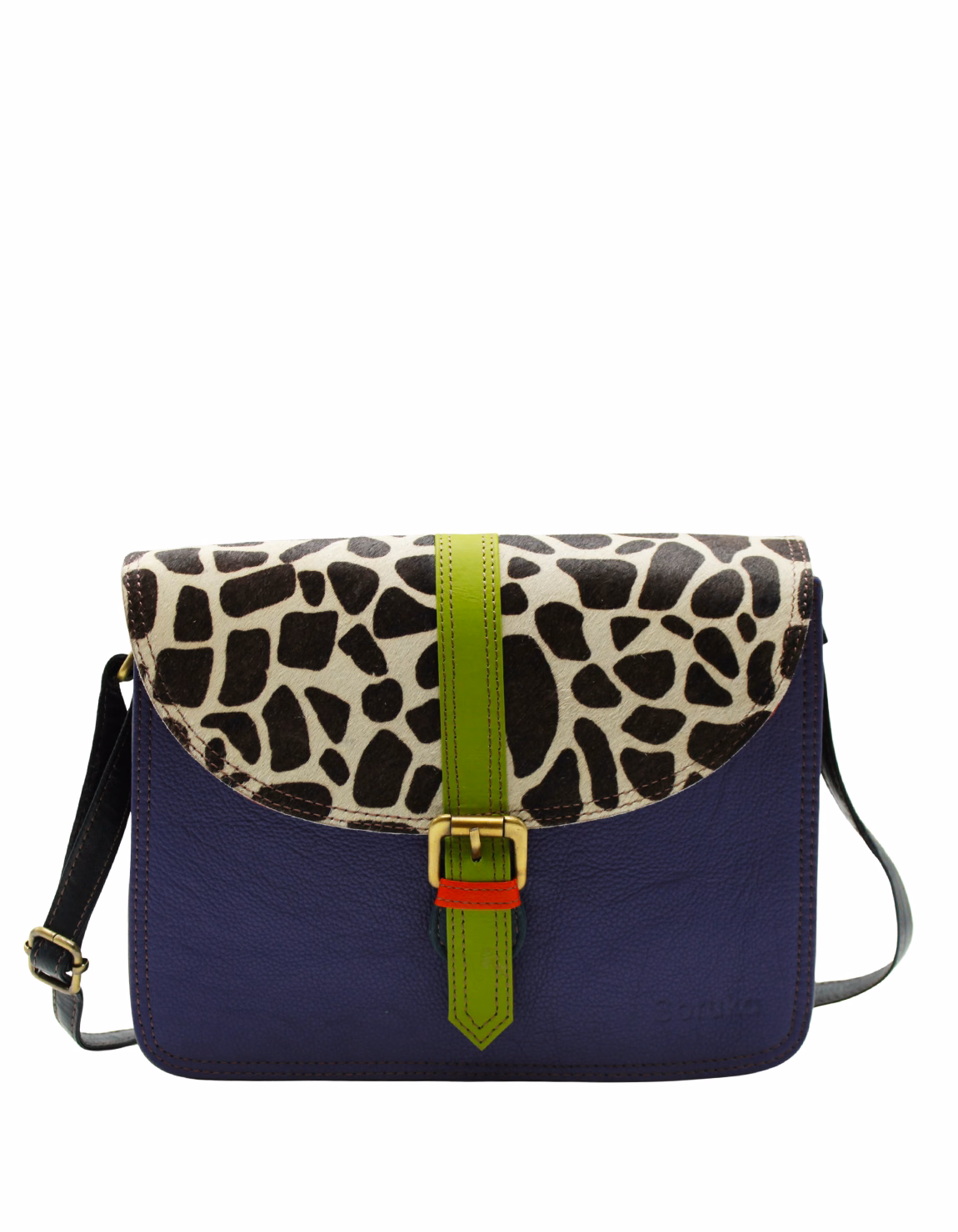 Women’s recycled leather crossbody bag with three compartments and adjustable leather shoulder strap