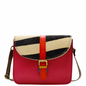 Women’s recycled leather crossbody bag with three compartments and adjustable leather shoulder strap
