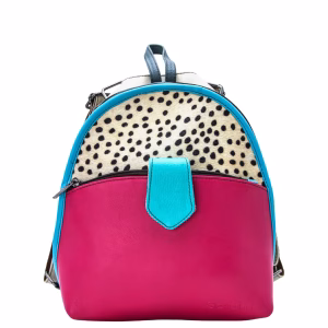 Women’s recycled leather convertible backpack and crossbody bag in Pink and Blue tones