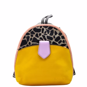 Women’s recycled leather convertible backpack and crossbody bag in Yellow and Pink tones
