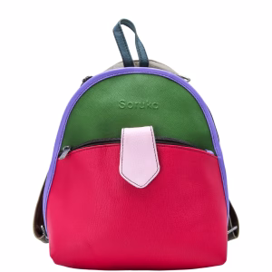 Women’s recycled leather convertible backpack and crossbody bag in Pink and Green tones