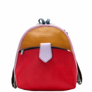 Women’s recycled leather convertible backpack and crossbody bag in Orange and Red tones