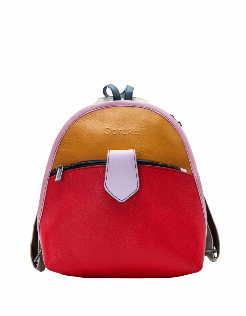 Women’s recycled leather convertible backpack and crossbody bag in Orange and Red tones