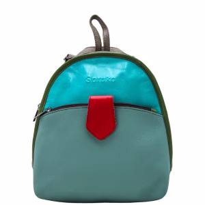 Women’s recycled leather convertible backpack and crossbody bag in Blue and Red tones