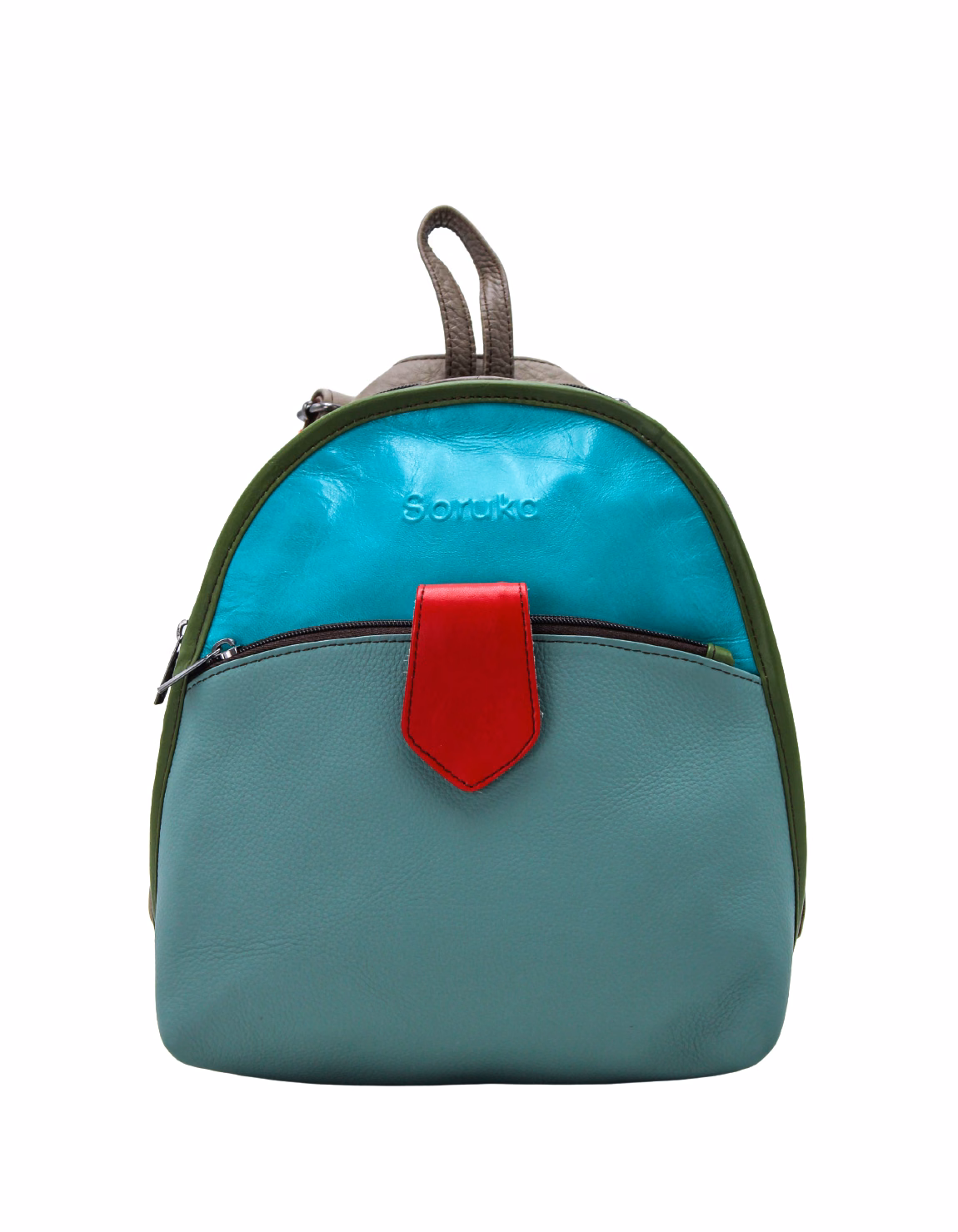 Women’s recycled leather convertible backpack and crossbody bag in Blue and Red tones