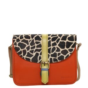 Women’s recycled leather crossbody bag with three compartments and adjustable leather shoulder strap