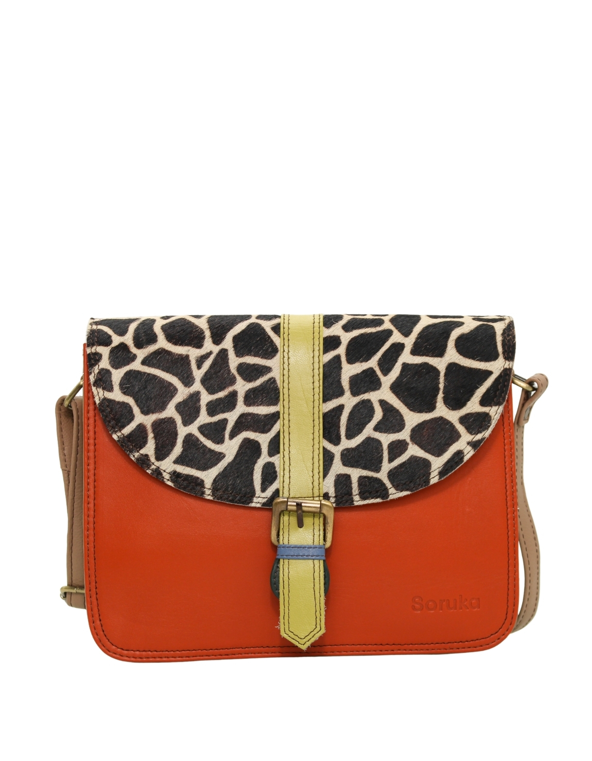 Women’s recycled leather crossbody bag with three compartments and adjustable leather shoulder strap