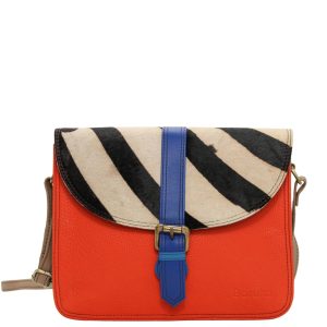 Women’s recycled leather crossbody bag with three compartments and adjustable leather shoulder strap