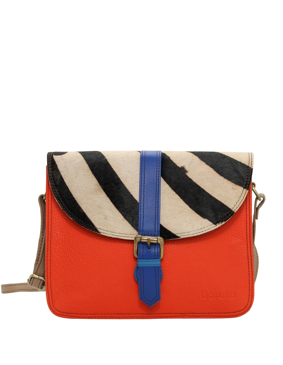 Women’s recycled leather crossbody bag with three compartments and adjustable leather shoulder strap