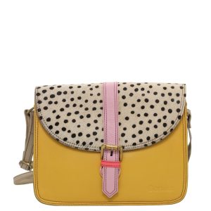 Women’s recycled leather crossbody bag with three compartments and adjustable leather shoulder strap