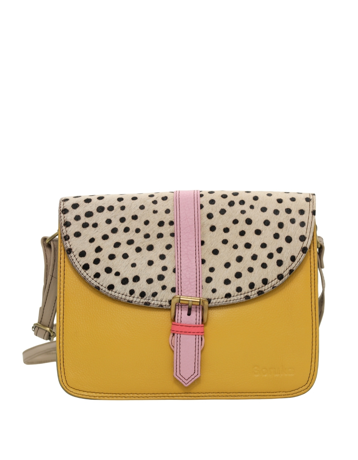 Women’s recycled leather crossbody bag with three compartments and adjustable leather shoulder strap