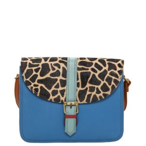 Women’s recycled leather crossbody bag with three compartments and adjustable leather shoulder strap