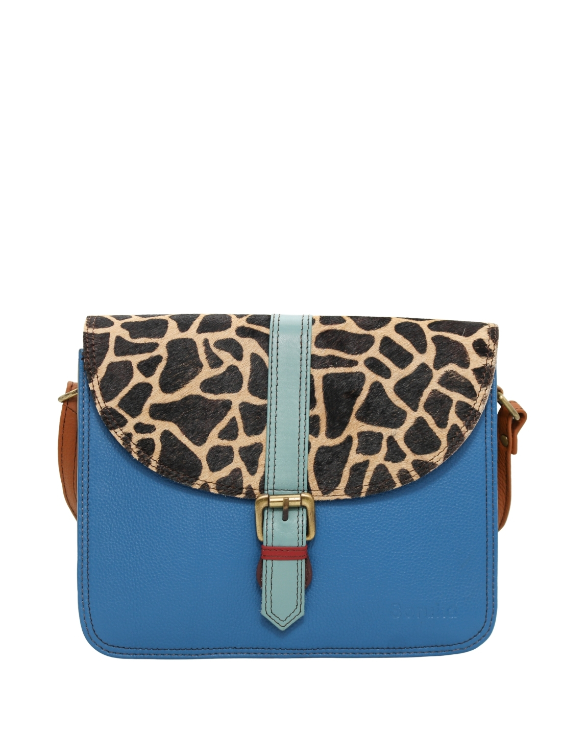 Women’s recycled leather crossbody bag with three compartments and adjustable leather shoulder strap