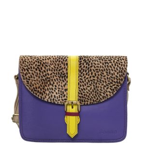 Women’s recycled leather crossbody bag with three compartments and adjustable leather shoulder strap