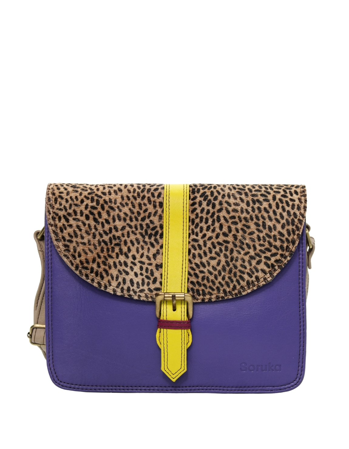 Women’s recycled leather crossbody bag with three compartments and adjustable leather shoulder strap