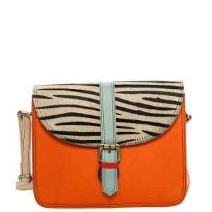 Women’s recycled leather crossbody bag with three compartments and adjustable leather shoulder strap