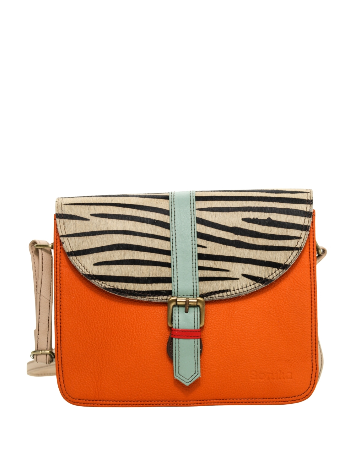 Women’s recycled leather crossbody bag with three compartments and adjustable leather shoulder strap
