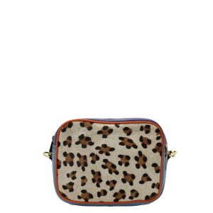 Handmade recycled leather crossbody bag with animal print