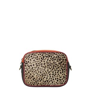 Handmade recycled leather crossbody bag with animal print