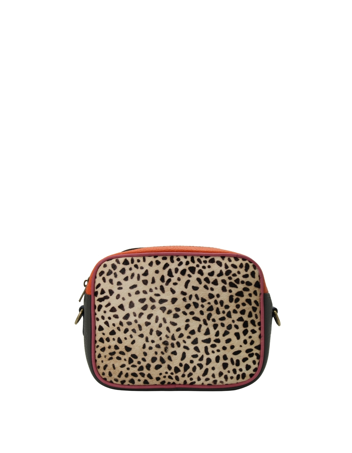 Handmade recycled leather crossbody bag with animal print