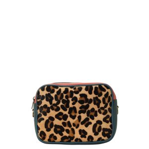 Handmade recycled leather crossbody bag with animal print