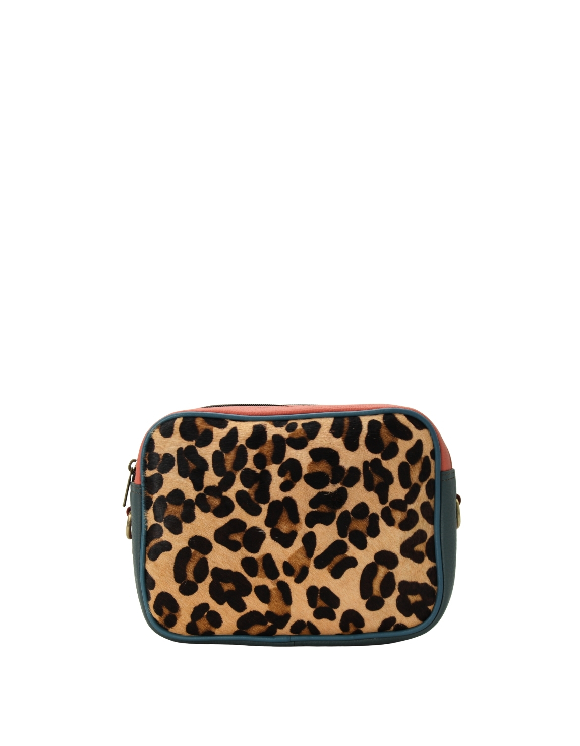 Handmade recycled leather crossbody bag with animal print