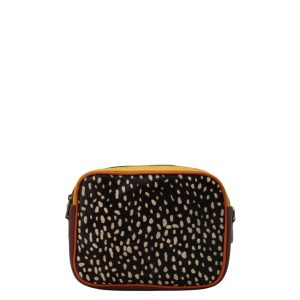 Handmade recycled leather crossbody bag with animal print