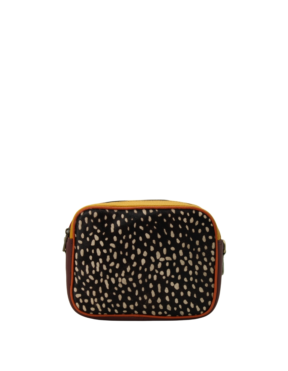 Handmade recycled leather crossbody bag with animal print