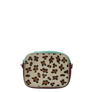 Handmade recycled leather crossbody bag with animal print