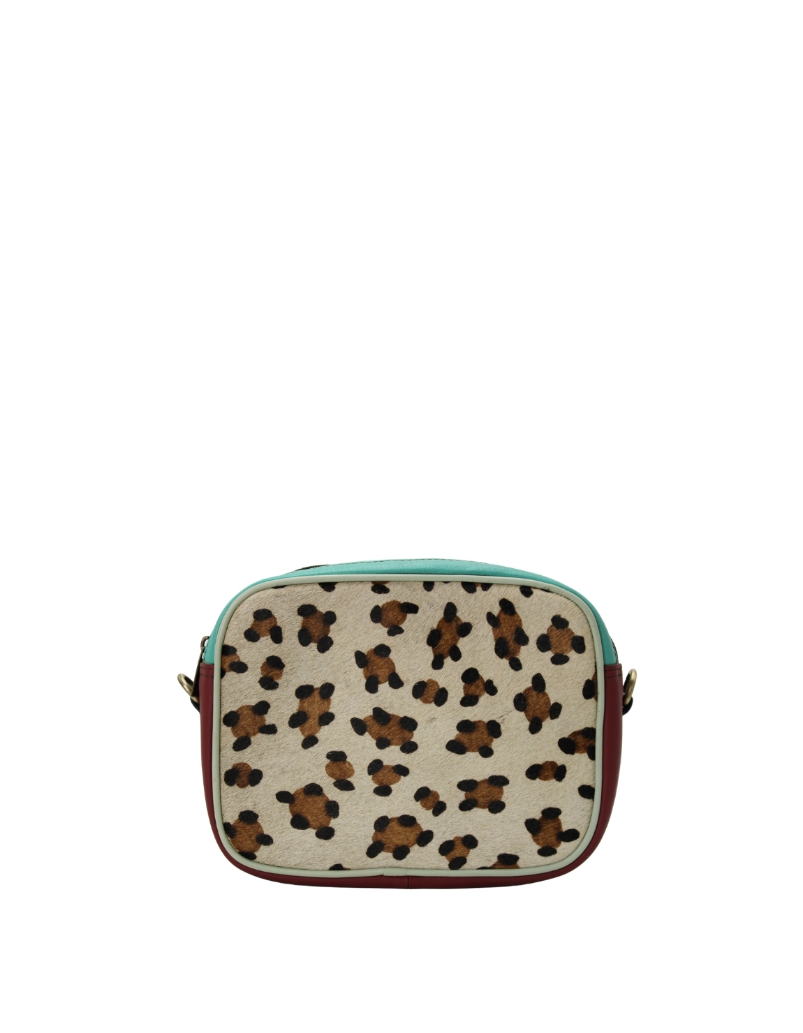 Handmade recycled leather crossbody bag with animal print