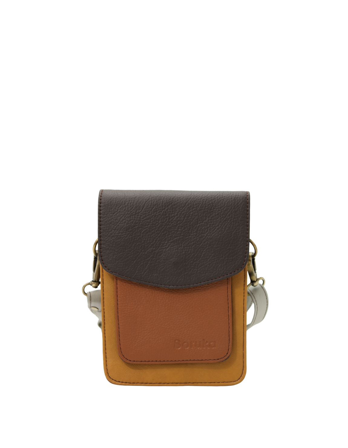 Handmade recycled leather men's crossbody bag with two compartments