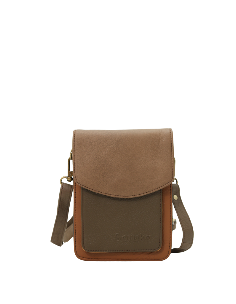 Handmade recycled leather men's crossbody bag with two compartments