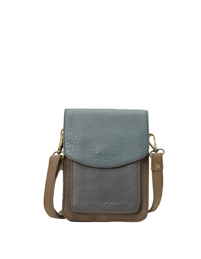 Handmade recycled leather men's crossbody bag with two compartments