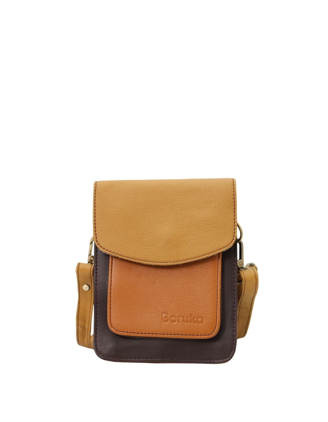 Handmade recycled leather men's crossbody bag with two compartments