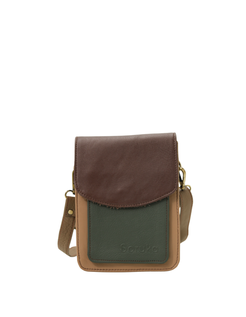 Handmade recycled leather men's crossbody bag with two compartments