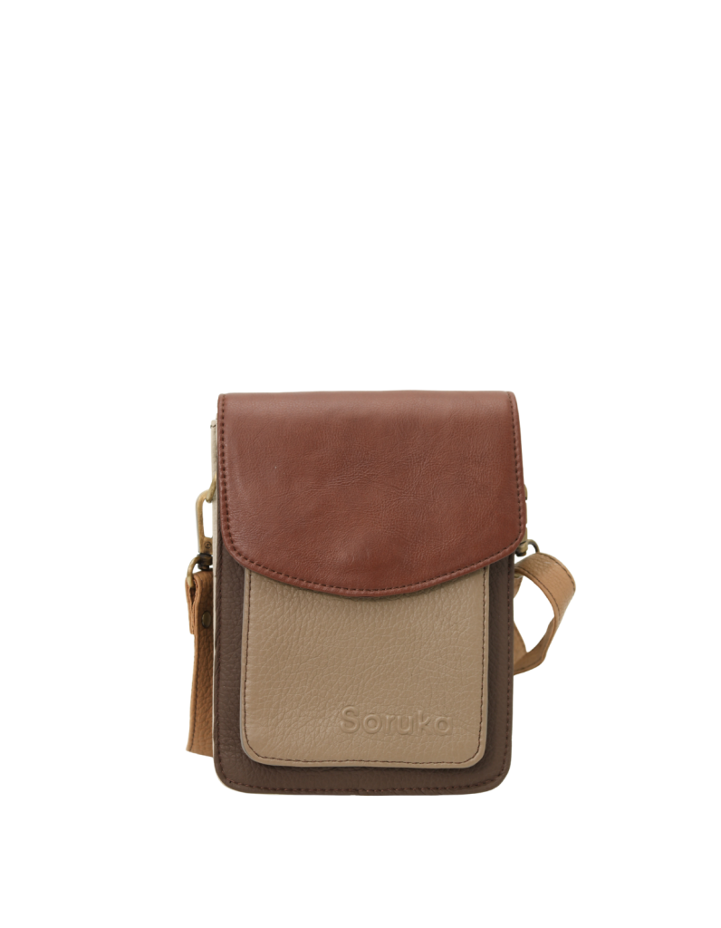 Handmade recycled leather men's crossbody bag with two compartments
