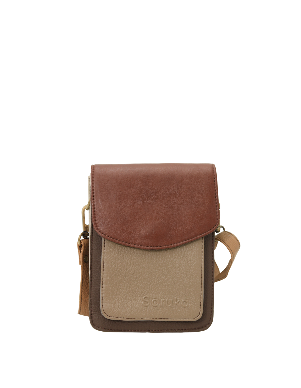 Handmade recycled leather men's crossbody bag with two compartments