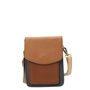 Handmade recycled leather men's crossbody bag with two compartments