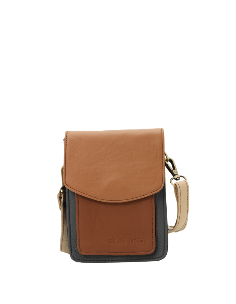 Handmade recycled leather men's crossbody bag with two compartments