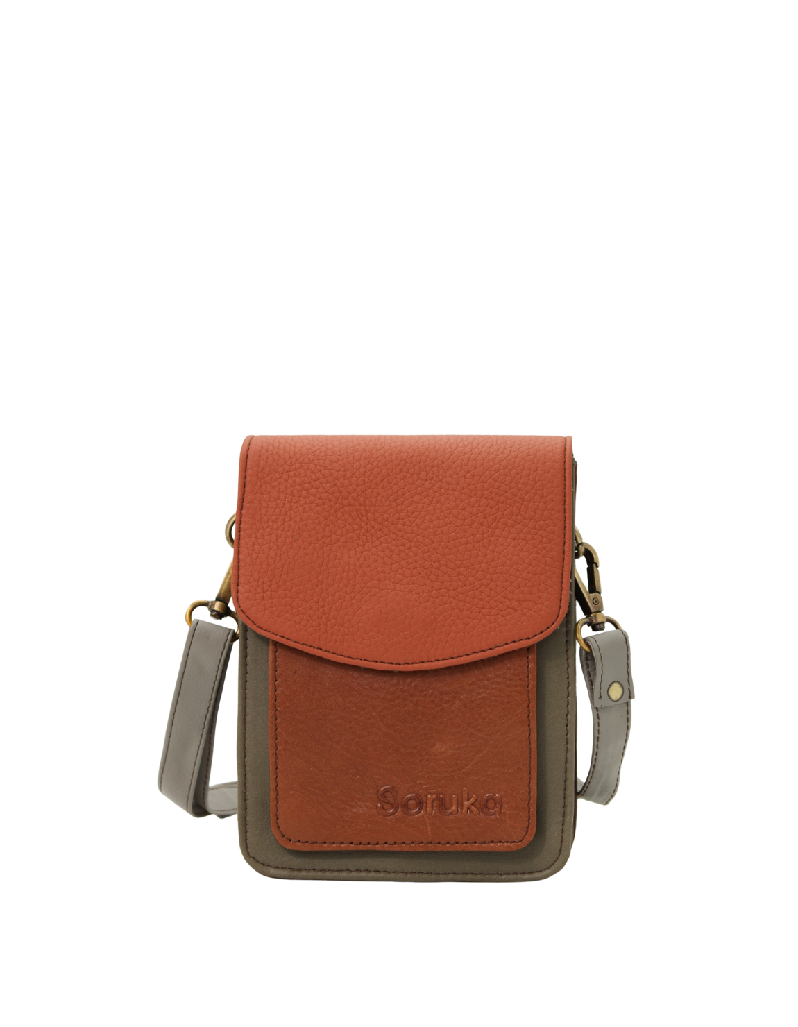 Handmade recycled leather men's crossbody bag with two compartments