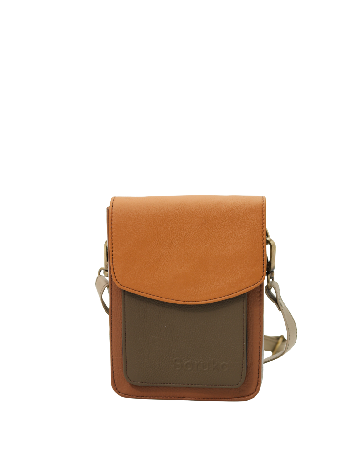 Handmade recycled leather men's crossbody bag with two compartments