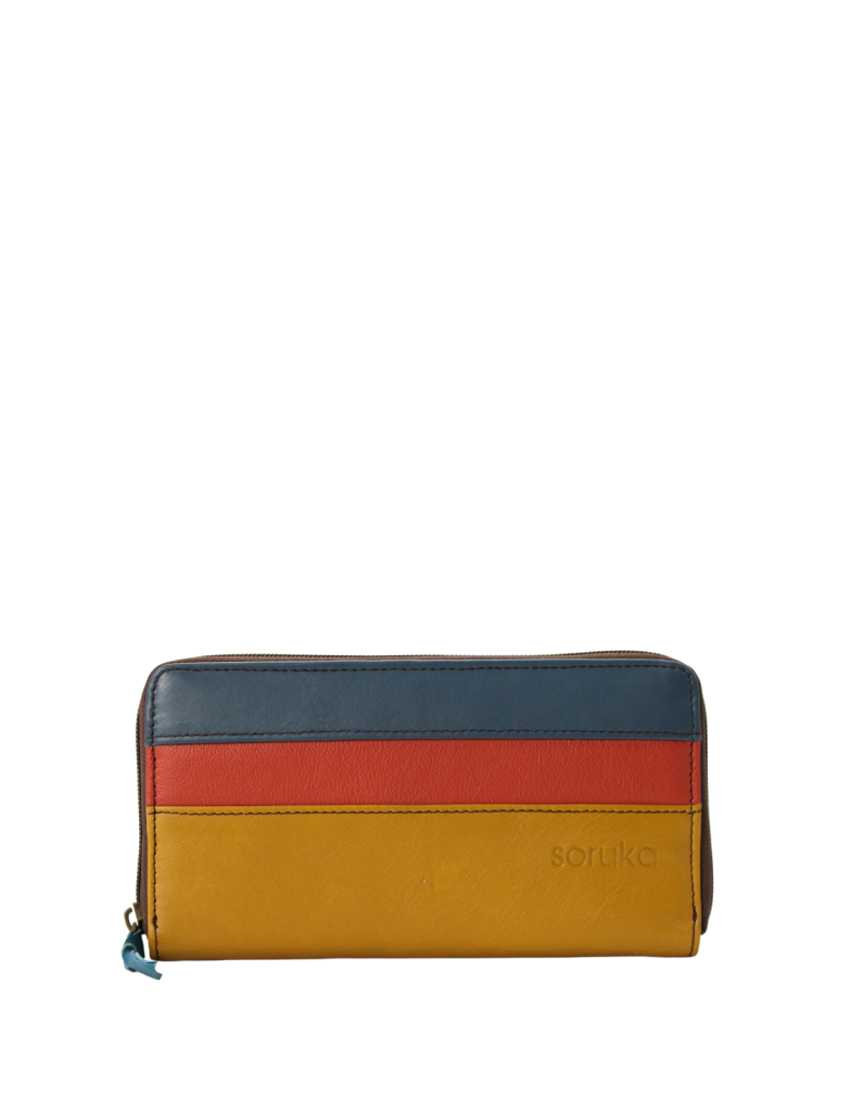Handmade recycled leather wallet in blue