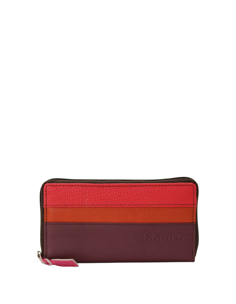Handmade recycled leather wallet in pink