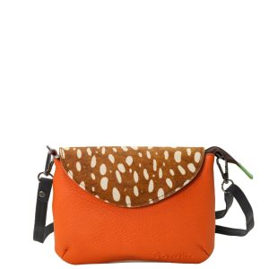 Handmade recycled leather convertible bag in Orange tones with detachable straps