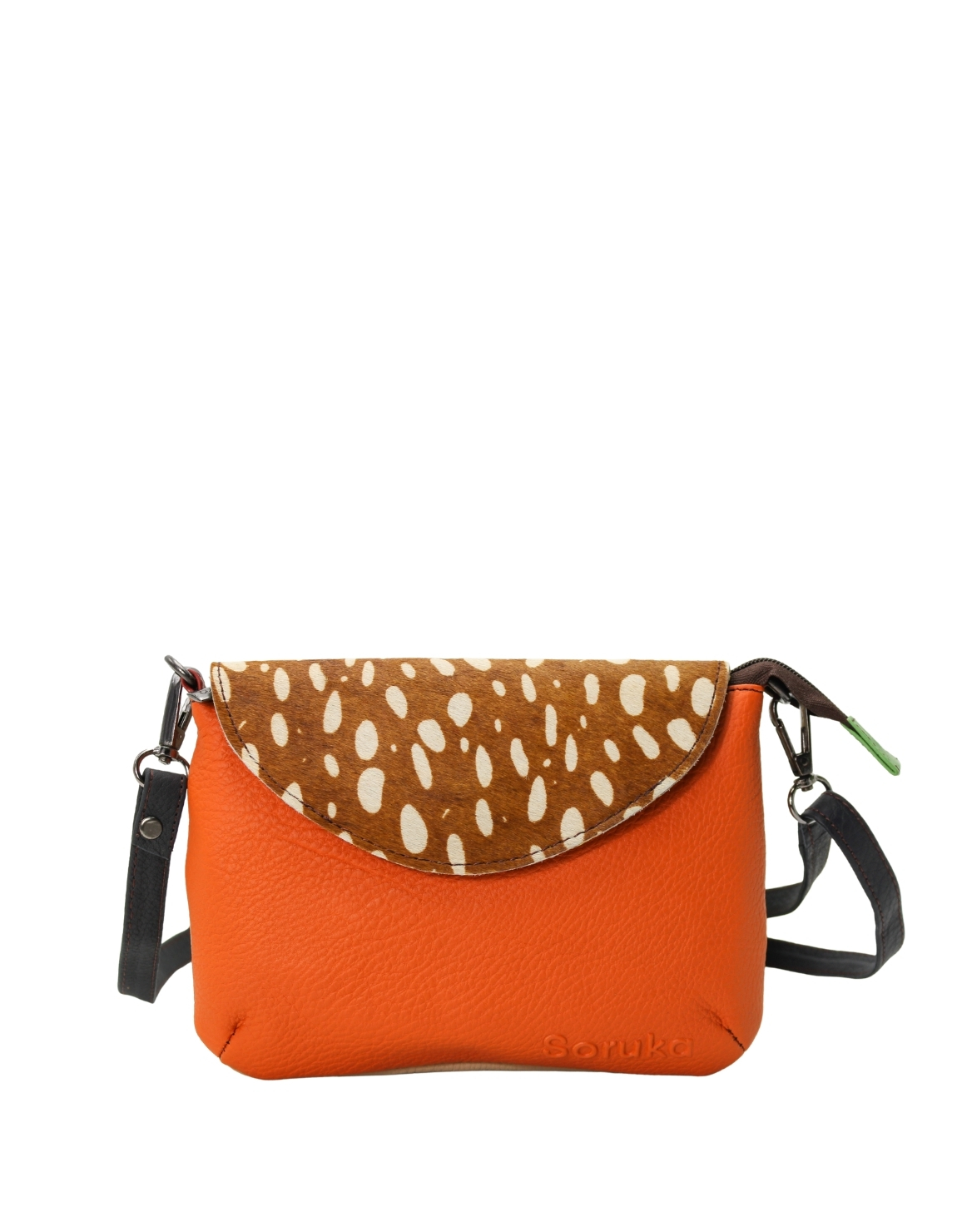 Handmade recycled leather convertible bag in Orange tones with detachable straps