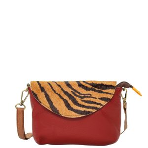 Handmade recycled leather convertible bag in Red tones with detachable straps